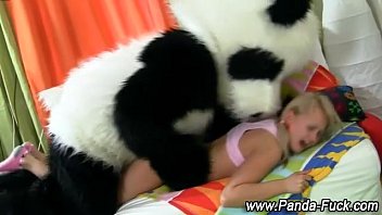 Plush panda and teen fake facial