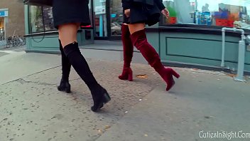 Candid thigh high boots with upskirt