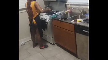 Ass out cooking Burgers&Fries for daddy