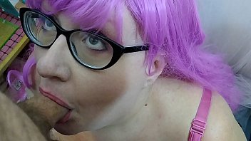 Thesweetsav POV blowjob with messy surprise facial in a pink wig