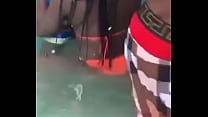Ebony taking on a cock in Swimming Pool
