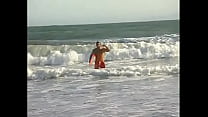 Hot blonde with big nice tits deepthroating and fucking in various positions on the beach with a muscular stallion